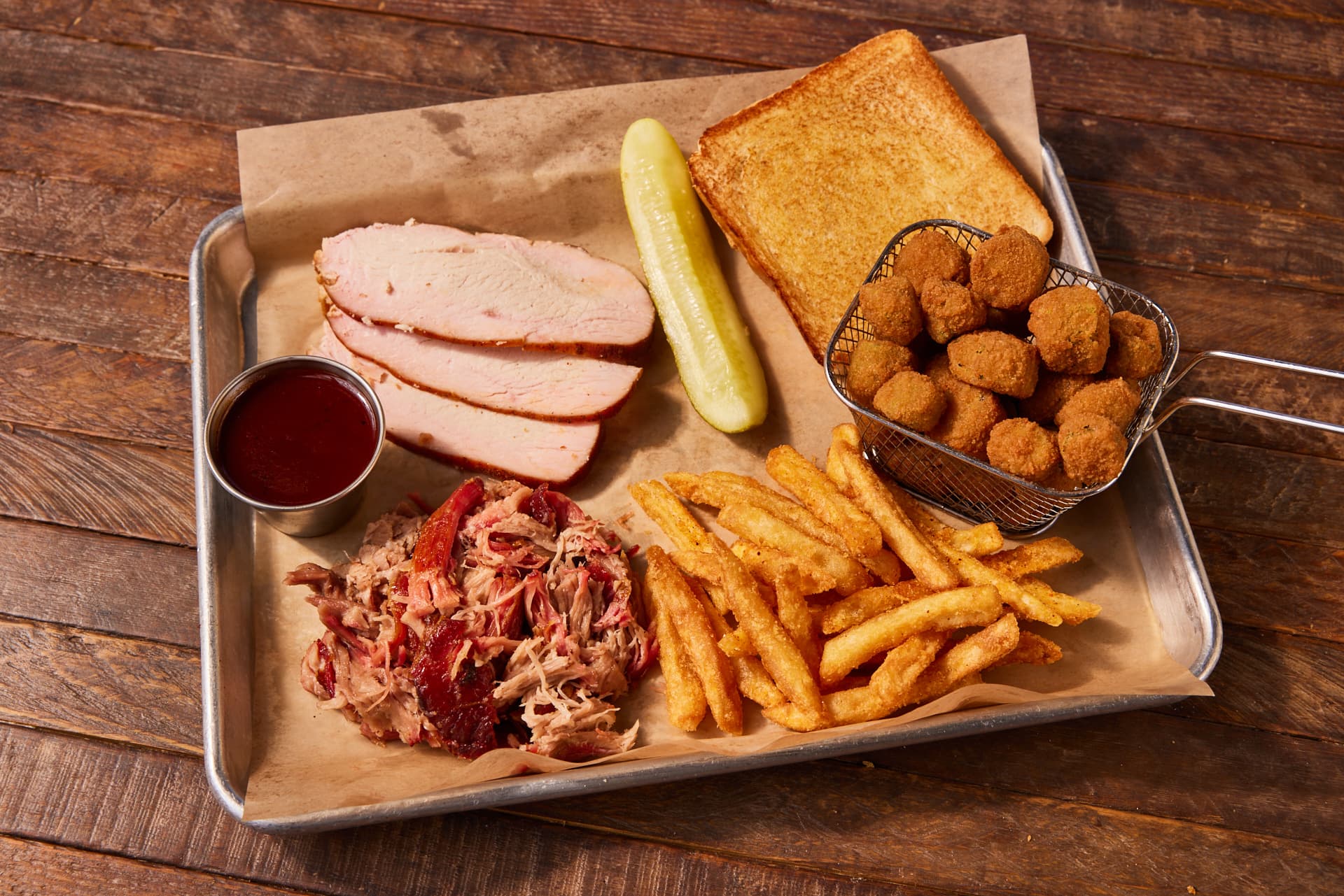 Two-meat combo plate at BrickHouse BBQ & Brew